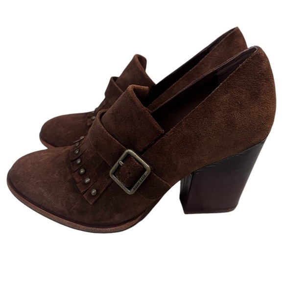 Kork-Ease Shoes - Kork-Ease Brown Suede Heeled Oxford Shoes Fringe and Buckle Women’s Size 6.5M